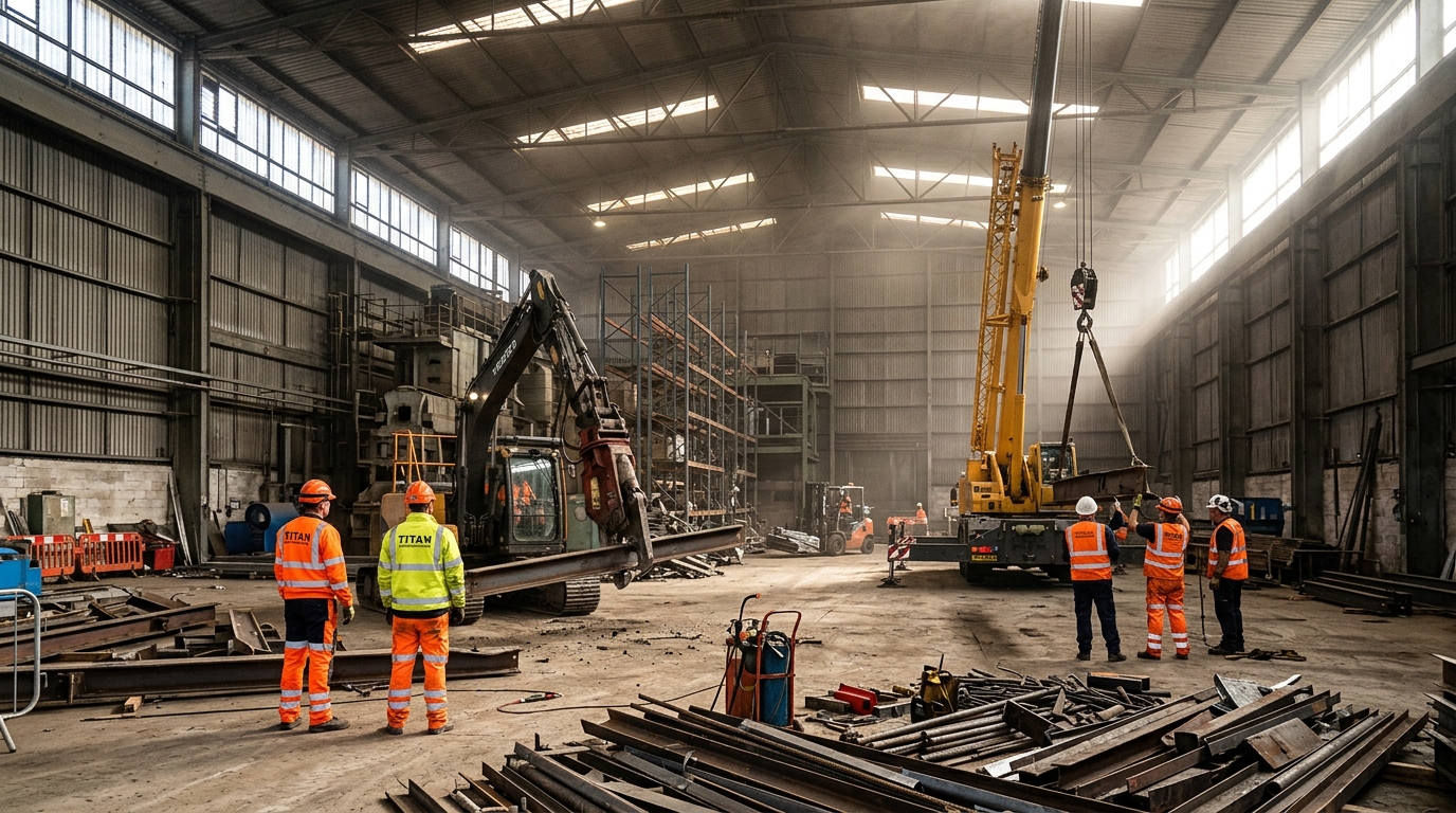 Industriedemontage in Wien: Rückbau einer Produktionsanlage mit Kran und Brennschneidarbeiten